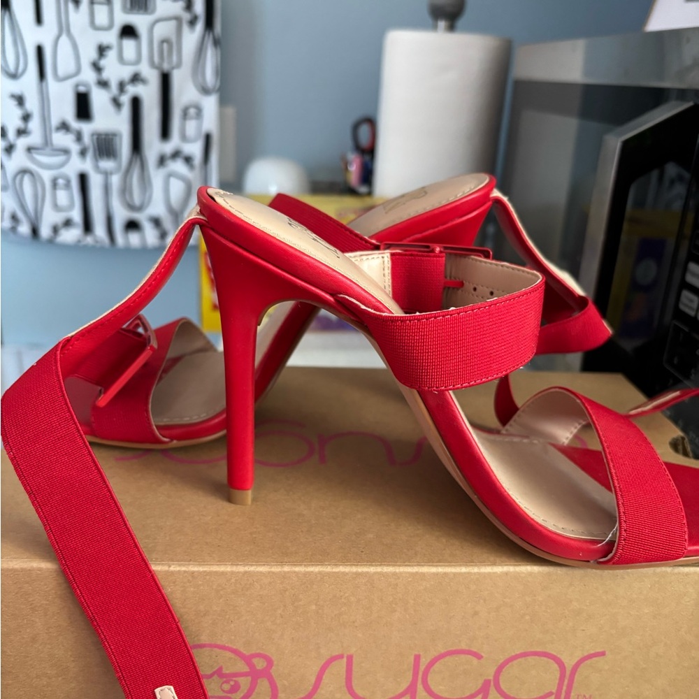 Sugar Red Stiletto Heels with Open Toe Design